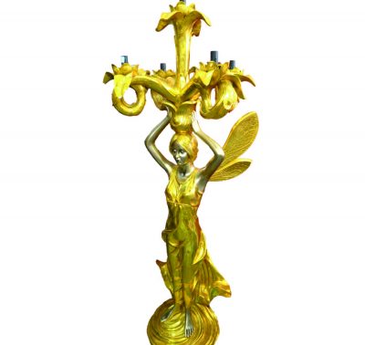 0643_5 Arms Gold Coated Fairy Figure Lamp Stand