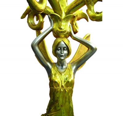 0645_5 Arms Gold Coated Fairy Figure Lamp Stand